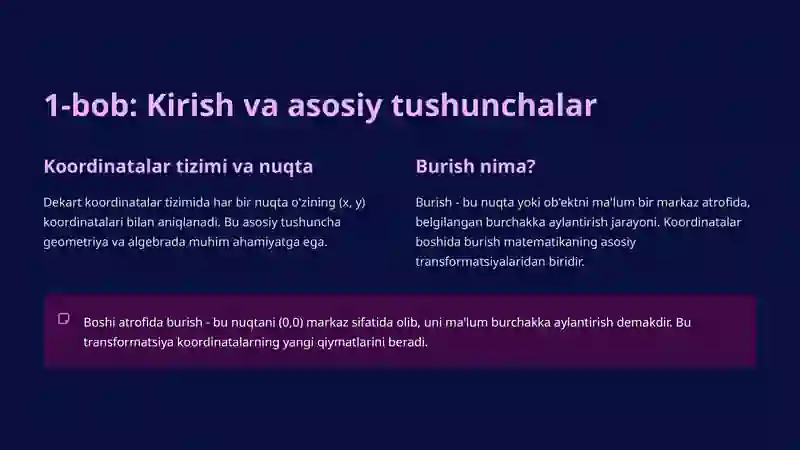 Nuqtani koordinatalar boshi atrofida burish 1