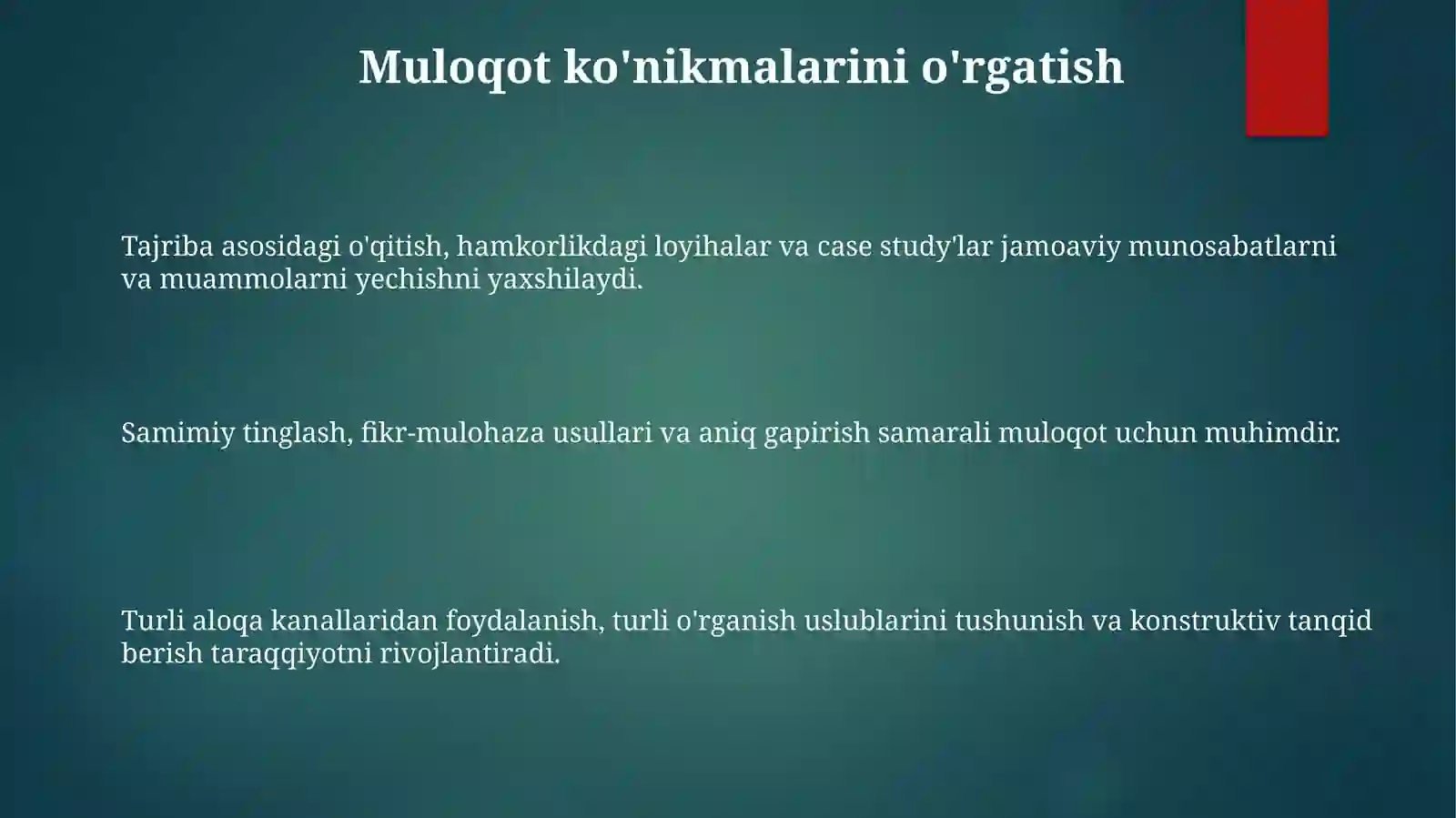 Jamoa rivojlanishida tarbiya usullari