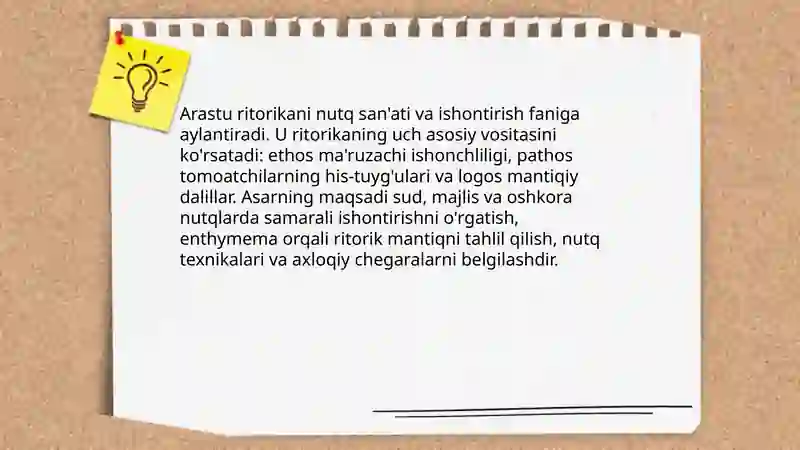 Arastuning ritorika haqida ma'lumoti