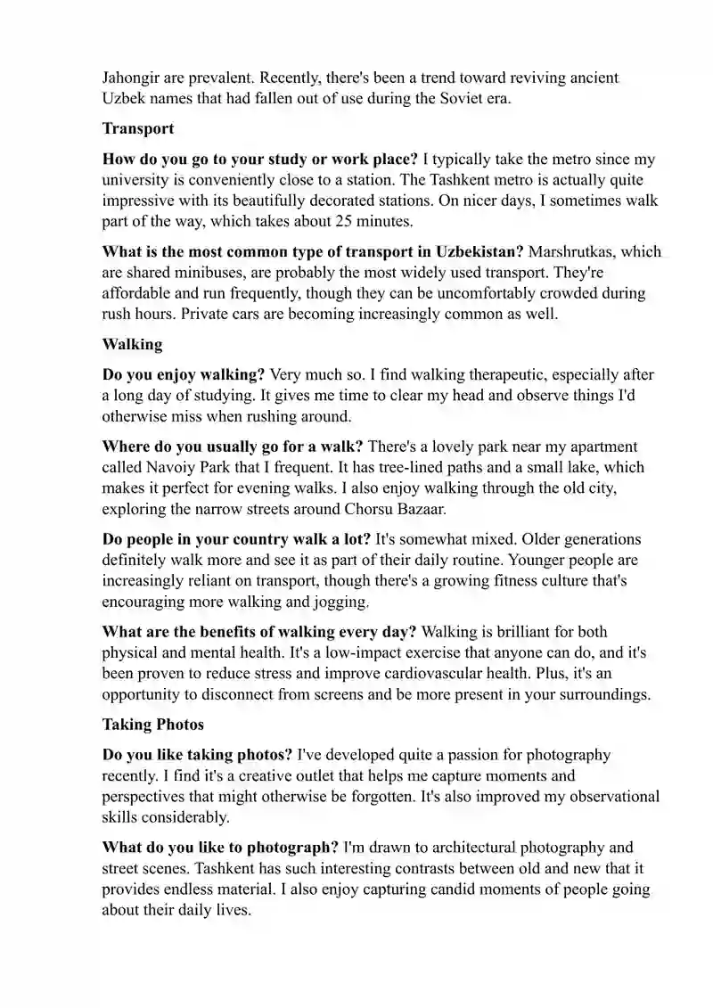 English speaking part 1 Questions and Answers