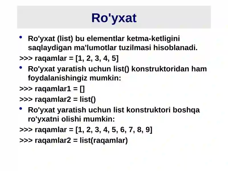 Python dama’lumotlar tuzilmalari va turlari