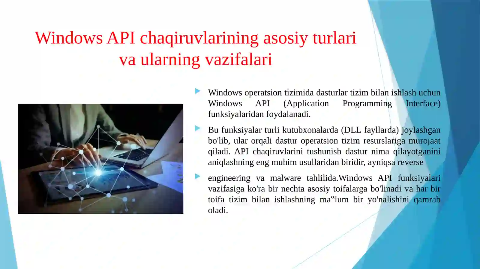 WINDOWS API CHAQIRUVLARINI TAHLIL QILISH, HUJJATLASHTIRISH VA ZARARLI ...