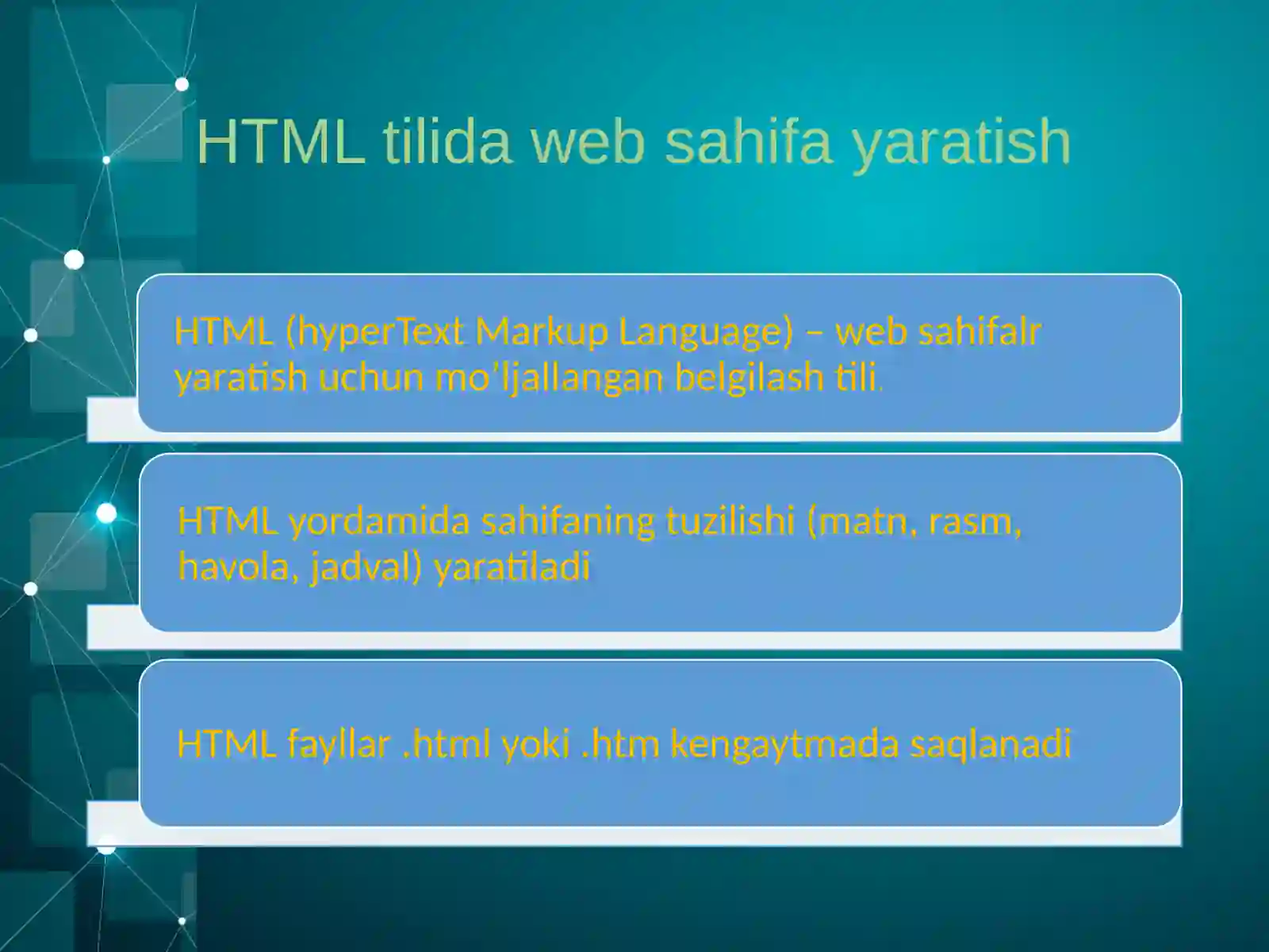 HTML tilida veb sahifa yaratish