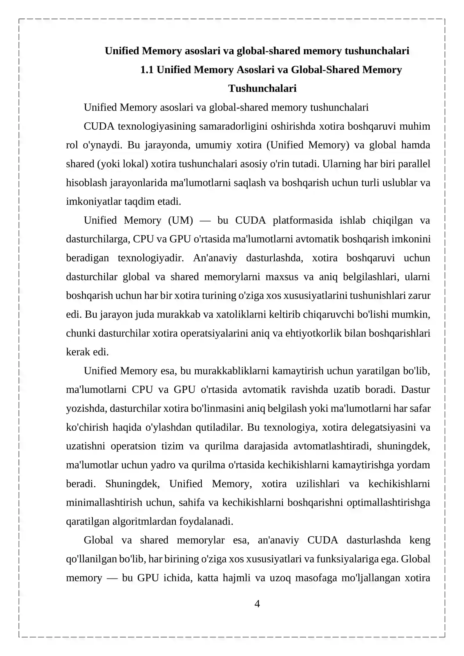 CUDA UNIFIED MEMORY TEXNOLOGIYASINING GLOBAL VA SHARED MEMORY ...