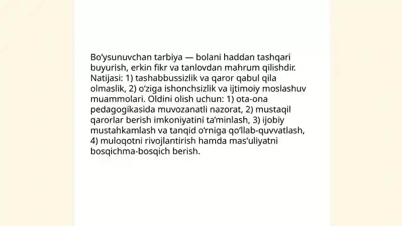 Avtoritar tarbiya va ularni oldini olish