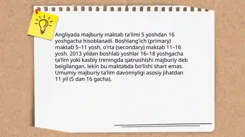 Angliya boshlangich talim tizimi