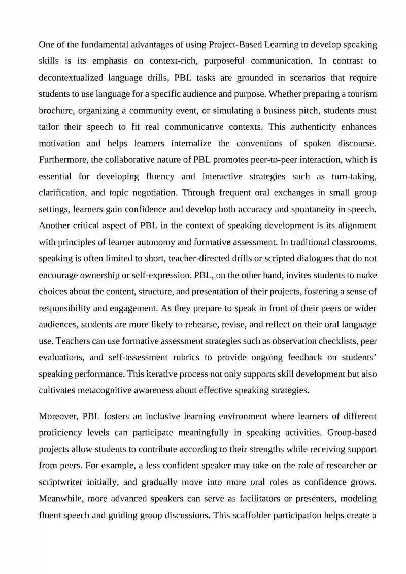 Developing speaking skills of students by Project Based Learning