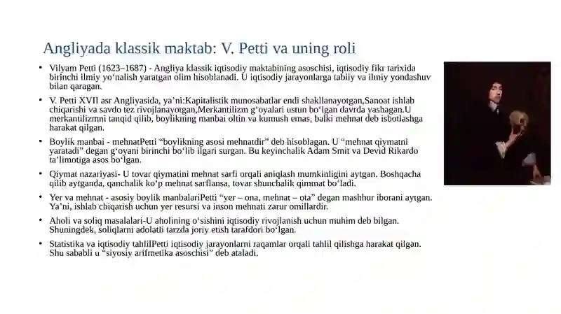 Klassiki iqtisodiy maktabning shakllanishi (Angliya va Fransiyada)