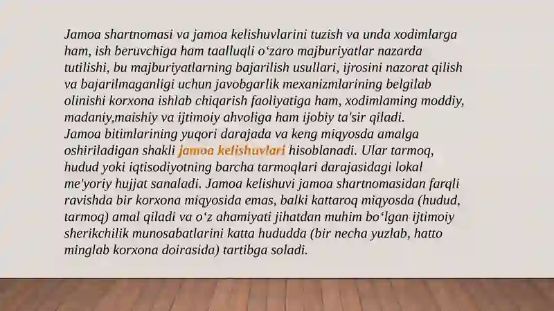 JAMOA SHARTNOMALARI VA JAMOAKELISHUVLARI