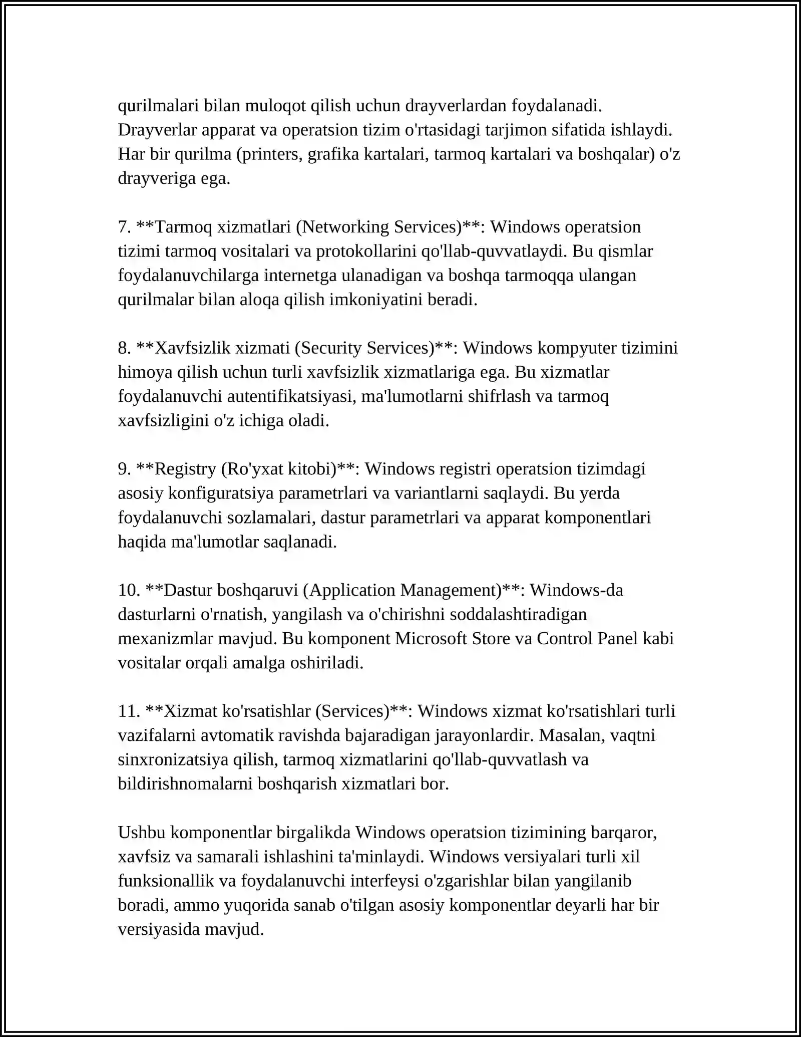 WINDOWA OPERATSION TIZIMIDA ISHLASH ASOSLARI. WINDOWS OPERATION ...