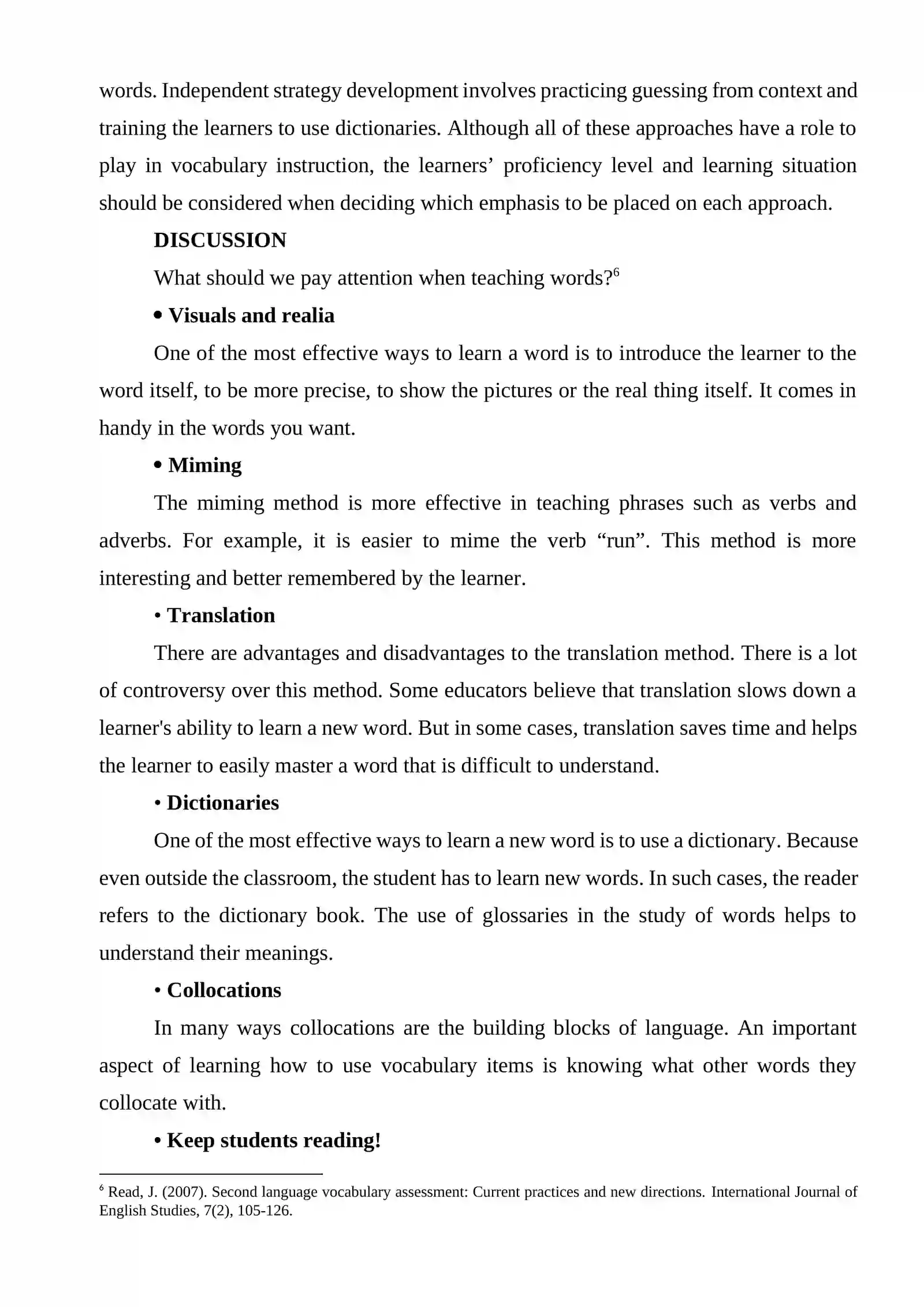 VOCABULARY ASSESSMENT METHODS