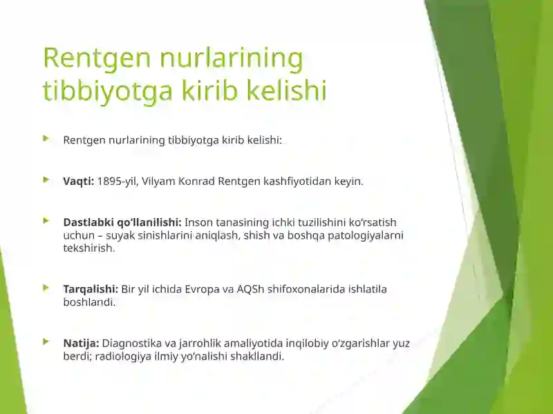 Rentgen nurlarini o‘rganish tarixi,suyak va bo‘g‘imlar rivojlanishini ...