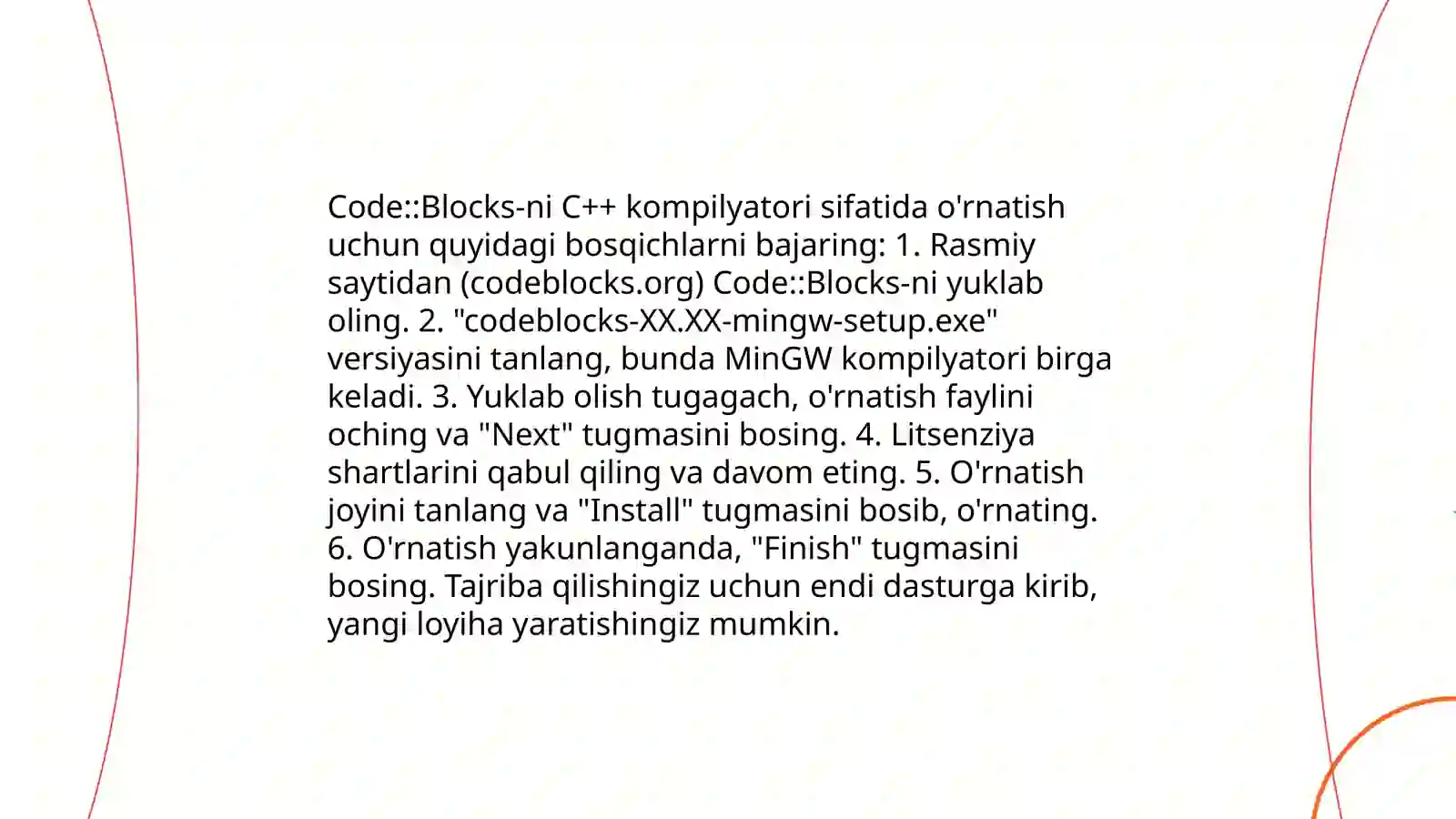 Visual Studio va Kod Blocksda C++ ni O'rnating