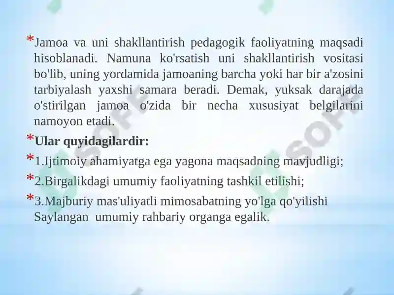 Jamoa tarbiya ob’yekti va sub’ekti sifatida.Tarbiyaningumumiymetodlari ...
