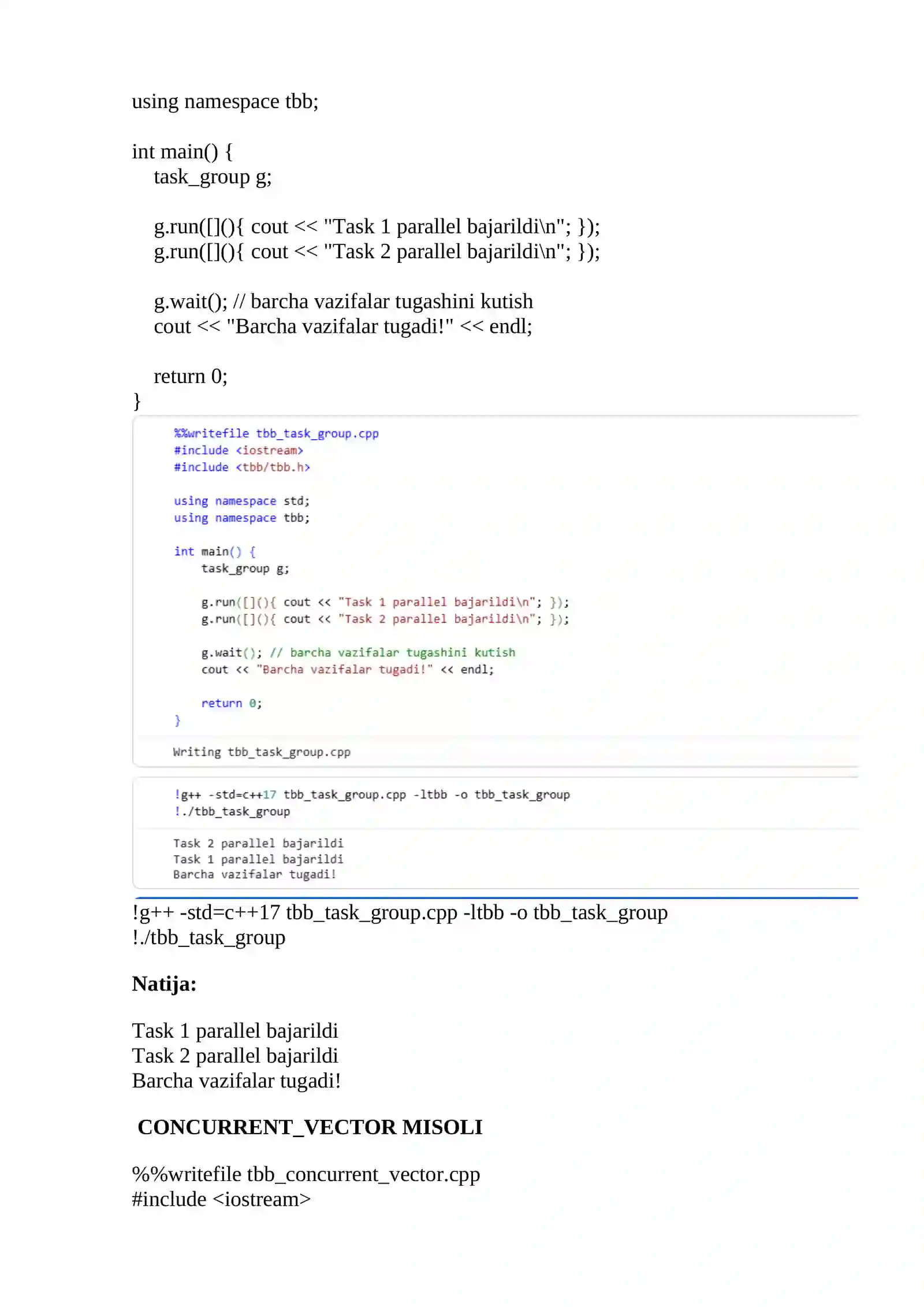 Intel Threading Building Blocks yordamida parallel dasturlash.
