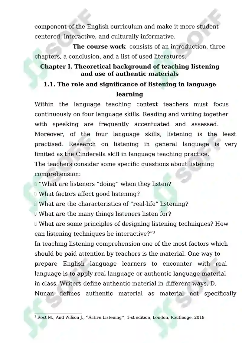 Theoretical background of teaching listening and use of authentic materials