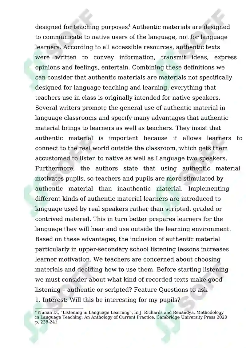 Theoretical background of teaching listening and use of authentic materials