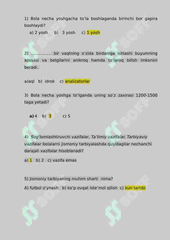 Bishlang'ich rivojlanishdagi bolalar haqida test foydali