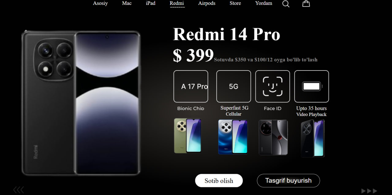 Telefon online Redmi Telefonlarni sotish veb sayti