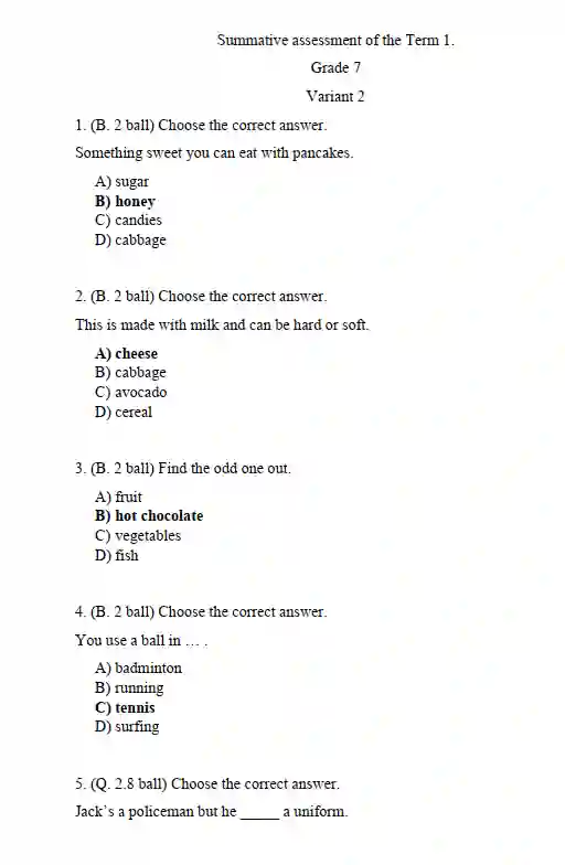 Englis tili 7- sinf CHSB 4 ta variant