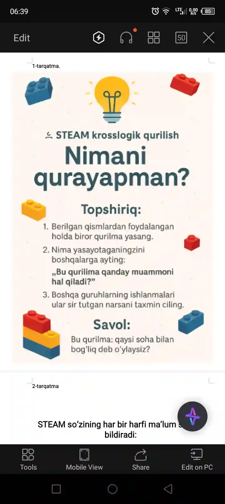 1- 4 sinf uchun tarqatma