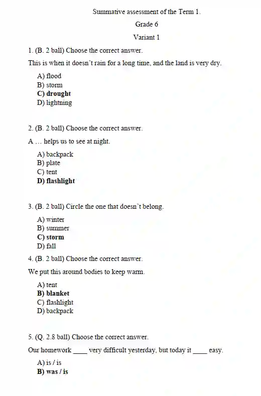 Englis tili 6- sinf CHSB 4 ta variant
