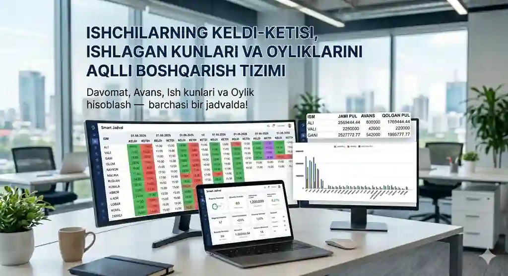 ishchilarni oyliklarini avtomatik xisoblab beruvchi smart jadval