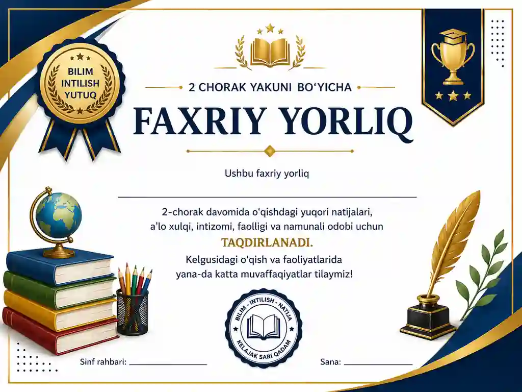 2-chorak uchun Zamonaviy Faxriy Yorliq Dizayni