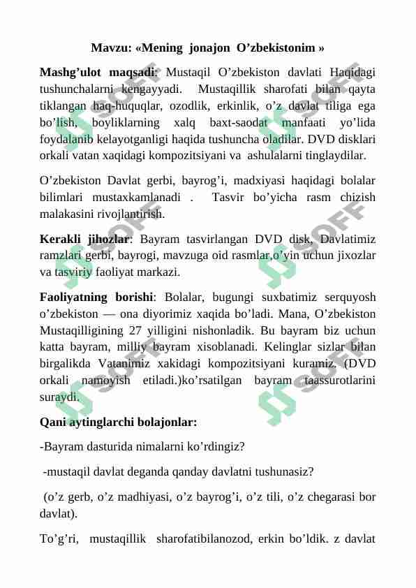 Mening jonajon O’zbekistonim