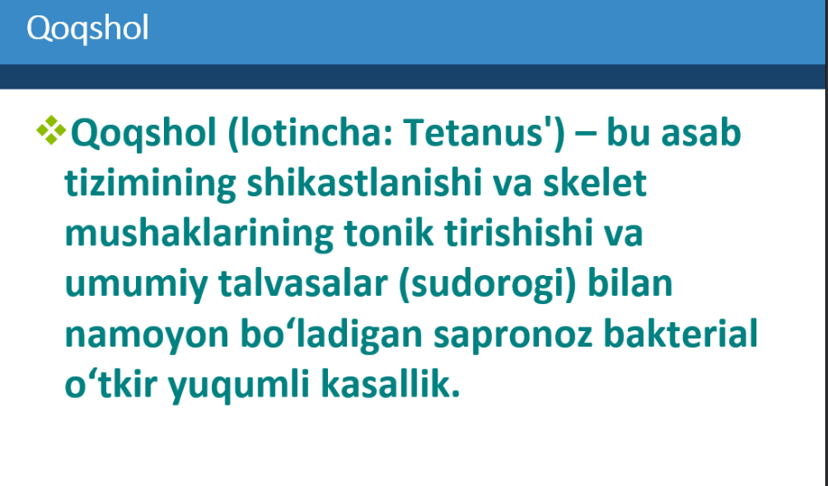 Jarohat infeksiyalari: Qoqshol va gazli gangrena