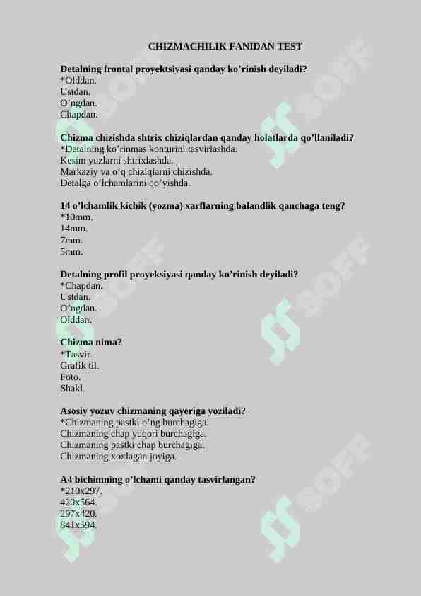 Chizmachilik fanidan 150 talik test