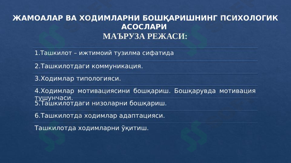 JAMOALAR VA XODIMLARNI BOSHQARISHNING PSIXOLOGIK ASOSLARI