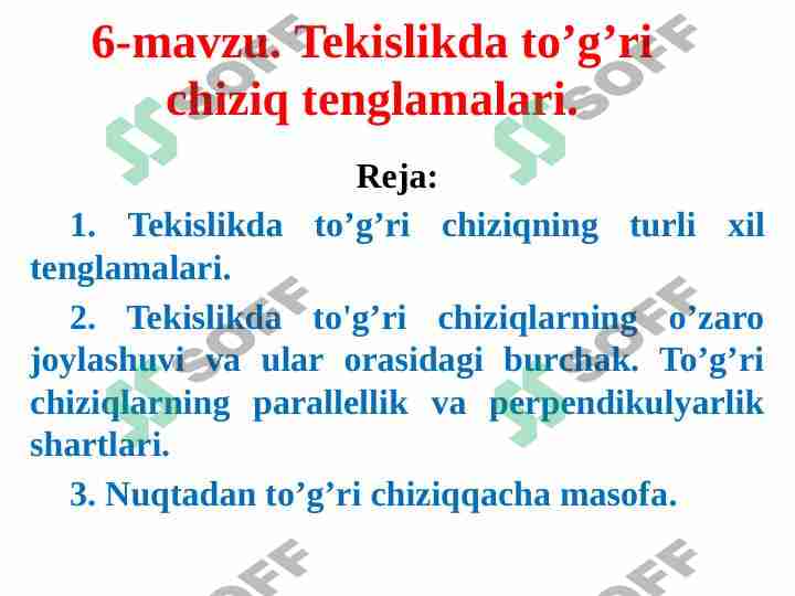 Tekislikda to’g’ri chiziq tenglamalari.
