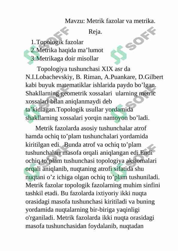 Metrik fazolar va metrika.