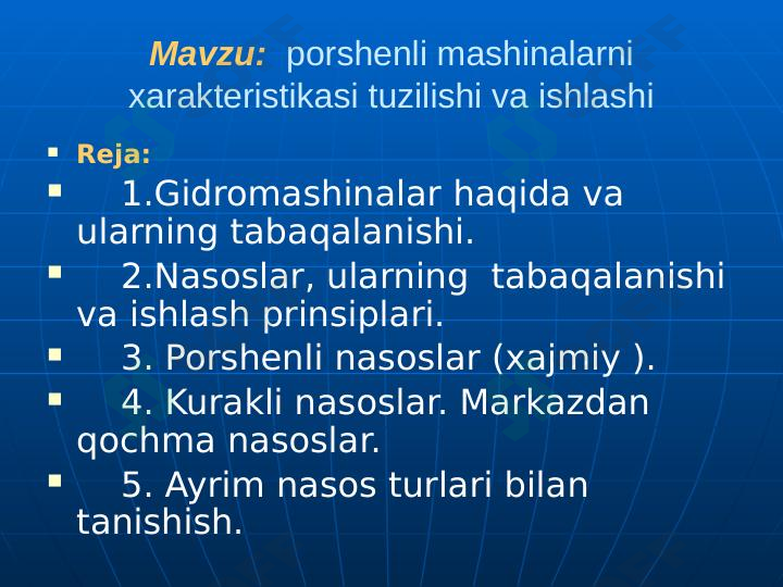 Porshenli nasoslar. Porshenli mashinalar