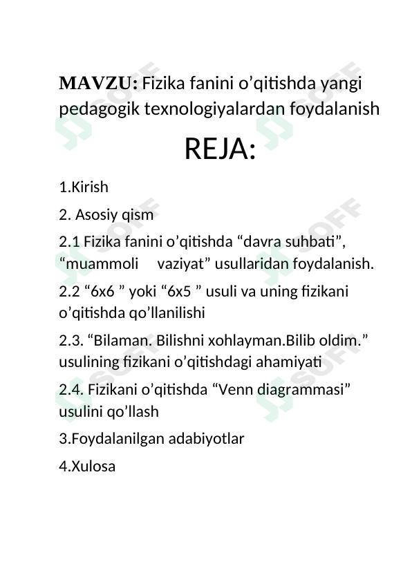 fizika fanini o'qitishda yangi pedagogik texnologiyalardan foydalanish