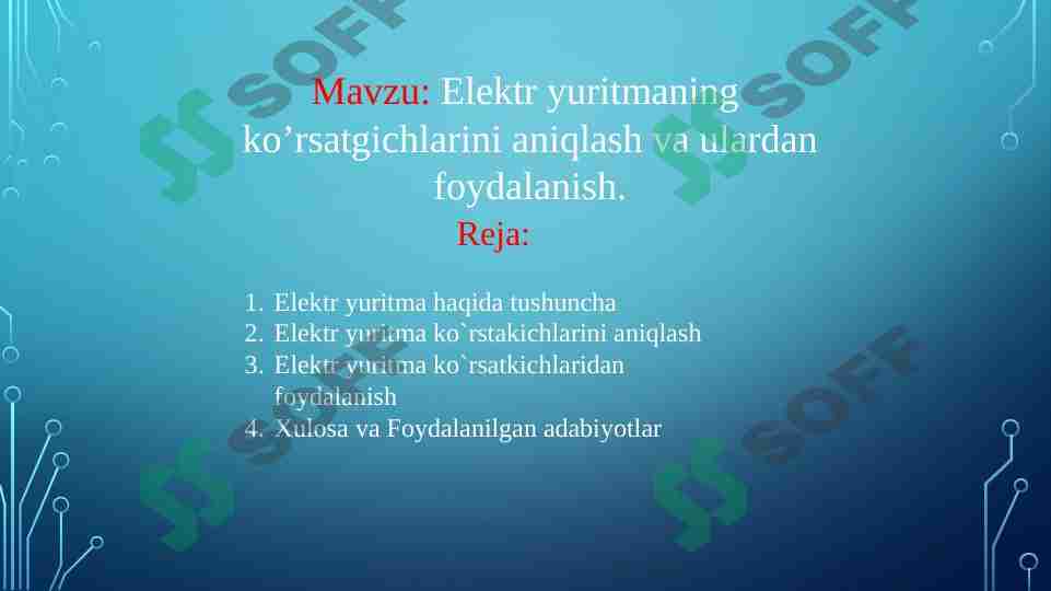 Elektr yuritmaning ko’rsatgichlarini aniqlash va ulardan foydalanish