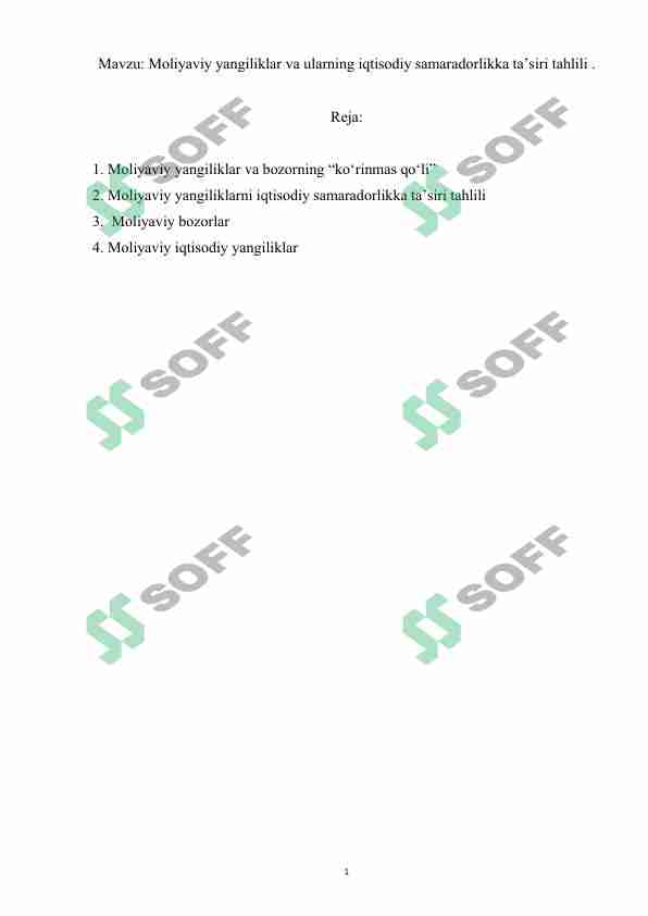Moliyaviy yangiliklar va ularning iqtisodiy samaradorlikka ta'siri tahlili
