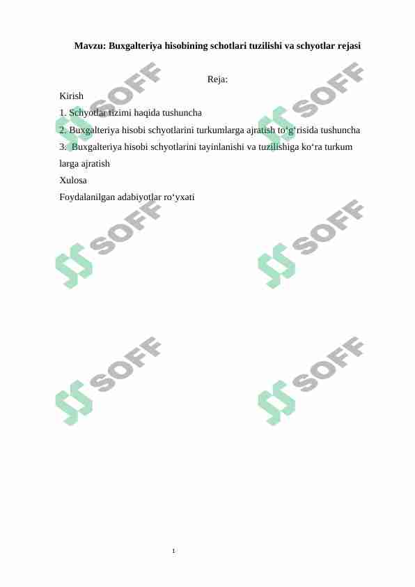 Buxgalteriya hisobining schotlari tuzilishi va schyotlar rejasi