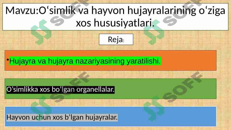 Oʻsimlik va hayvon hujayralarining oʻziga xos hususiyatlari