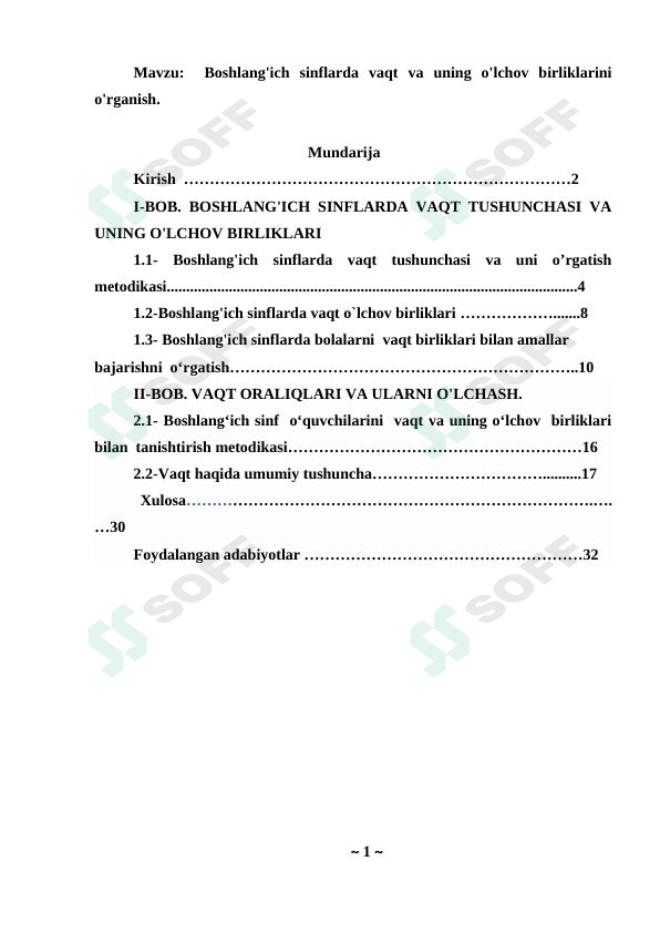 Boshlang'ich sinflarda vaqt va uning o'lchov birliklarini o'rganish