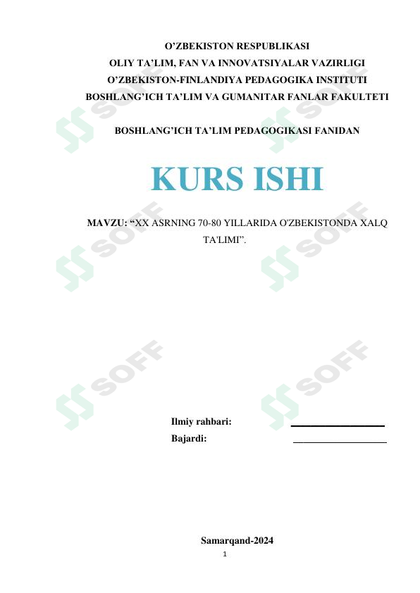 XX ASRNING 70-80 YILLARIDA O'ZBEKISTONDA XALQ TA'LIMI