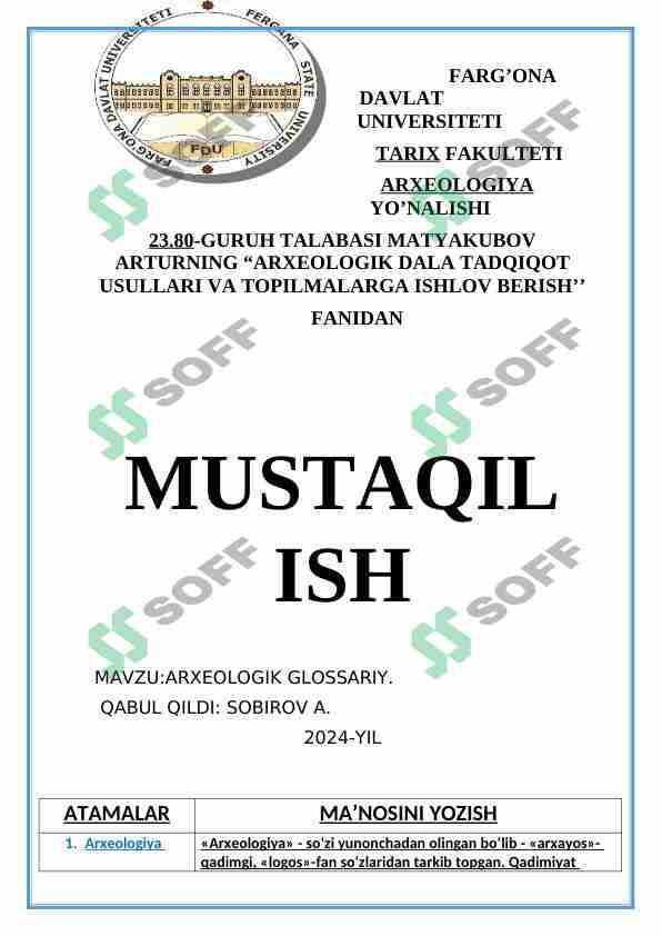 ARXEOLOGIK GLOSSARIY
