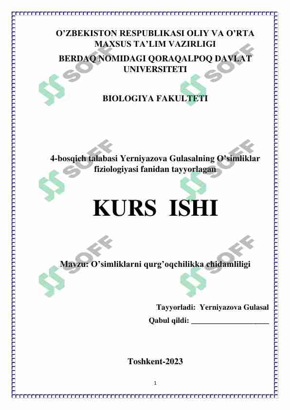 O’simliklarni qurg’oqchilikka chidamliligi