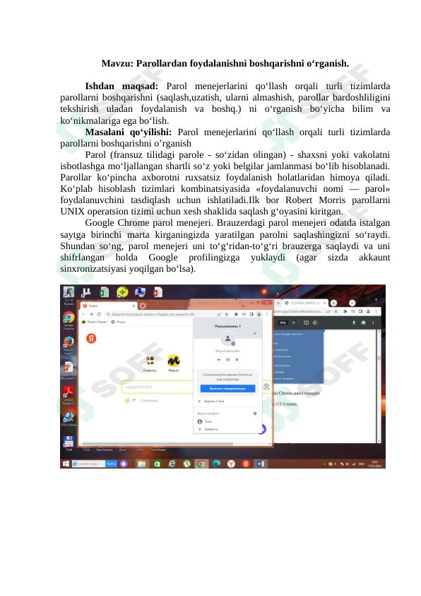 Parollardan foydalanishni boshqarishni o‘rganish.parol
