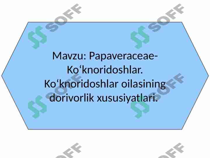 Papaveraceae-Koʻknoridoshlar. Koʻknoridoshlar oilasining dorivorlik xususiyatlari