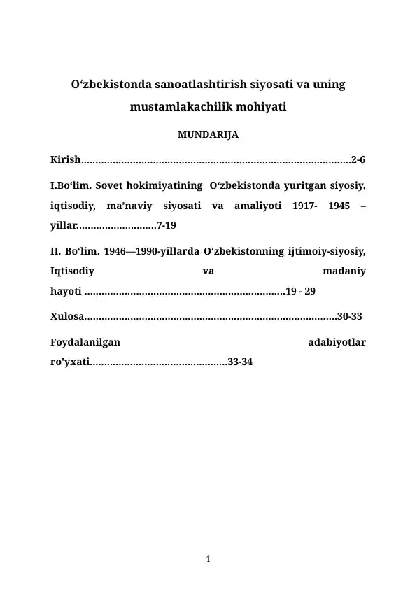 O‘zbekistonda sanoatlashtirish siyosati va uning mustamlakachilik mohiyati