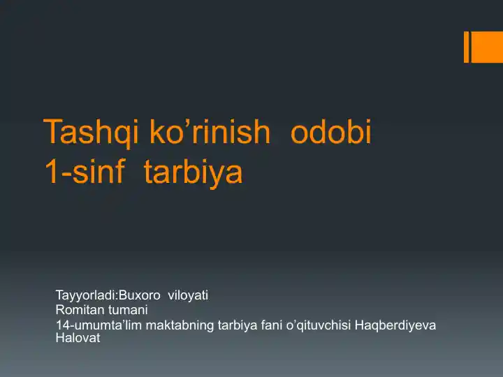 1-sinf tarbiya tashqi ko’rinish odobi