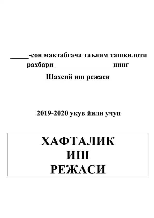 Haftalik Ish Rejasi