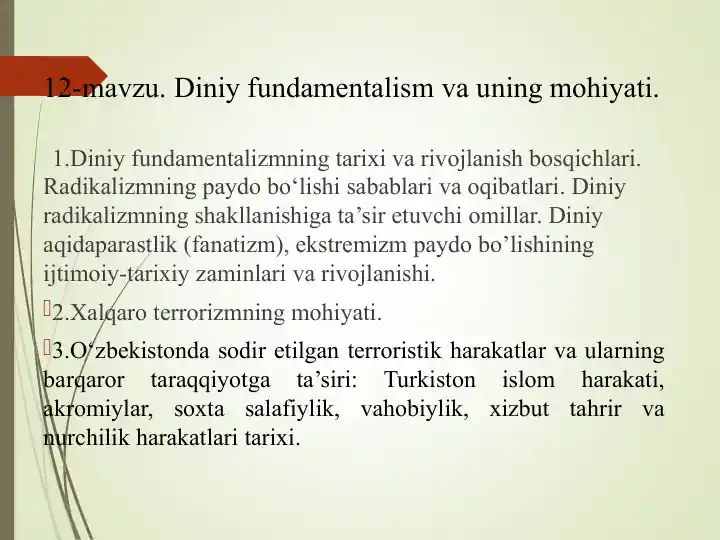 Diniy fundamentalism va uning mohiyati